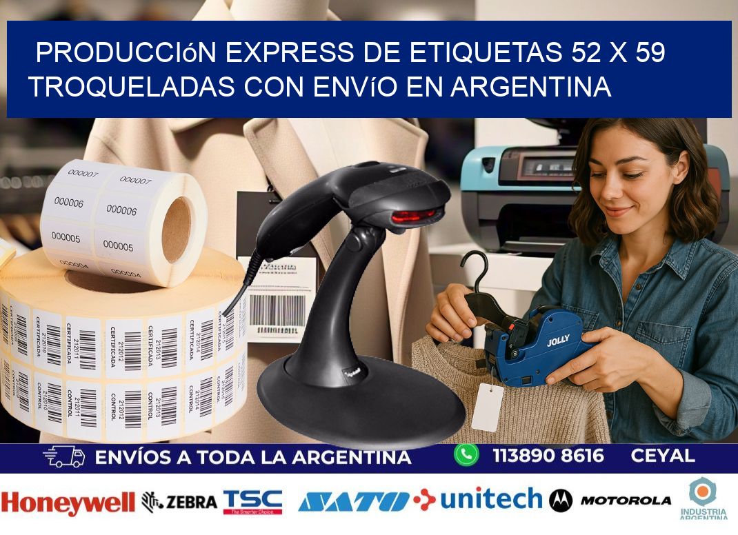 Producción express de etiquetas 52 x 59 troqueladas con envío en Argentina