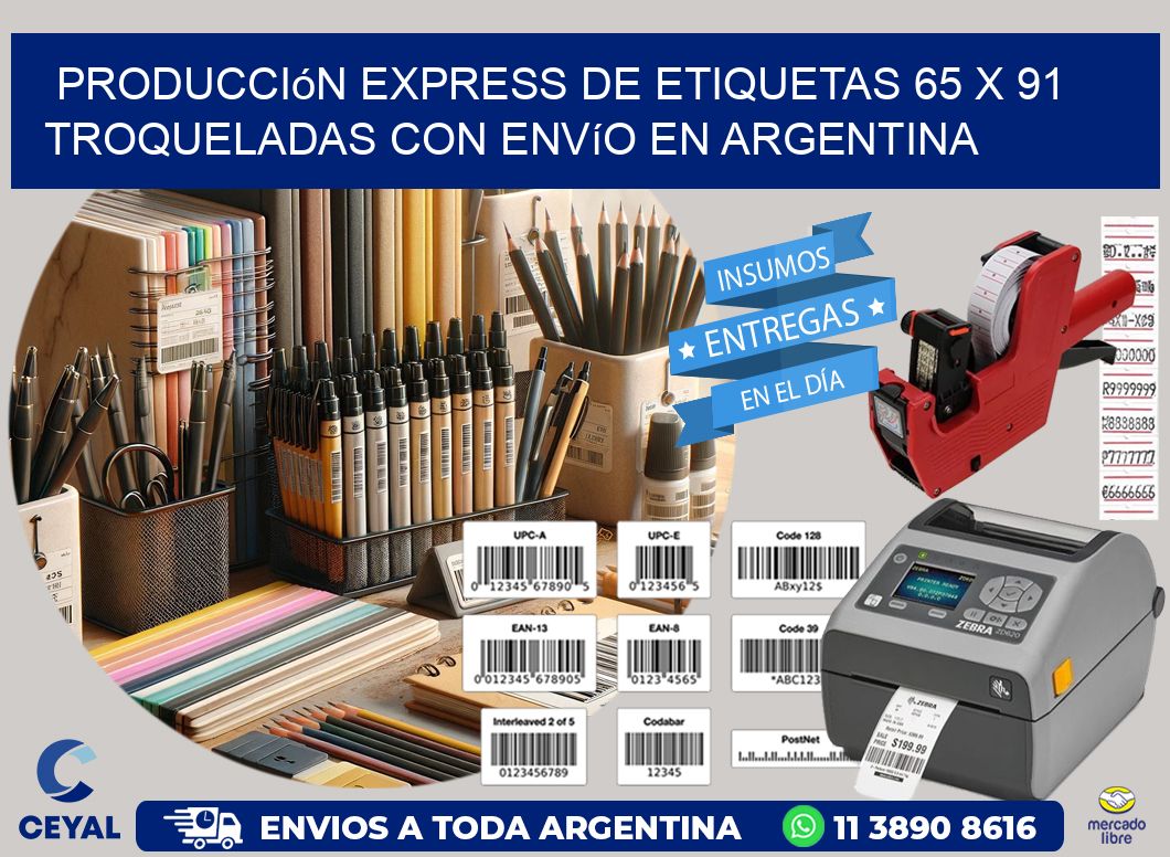Producción express de etiquetas 65 x 91 troqueladas con envío en Argentina