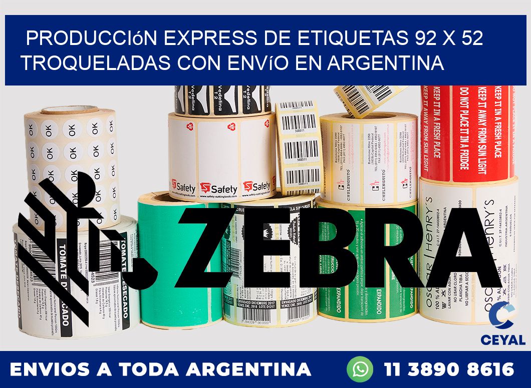 Producción express de etiquetas 92 x 52 troqueladas con envío en Argentina