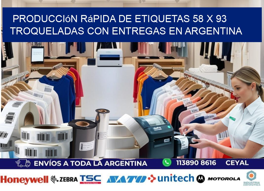 Producción rápida de etiquetas 58 x 93 troqueladas con entregas en Argentina