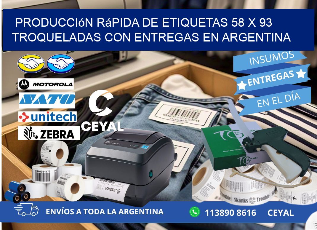 Producción rápida de etiquetas 58 x 93 troqueladas con entregas en Argentina