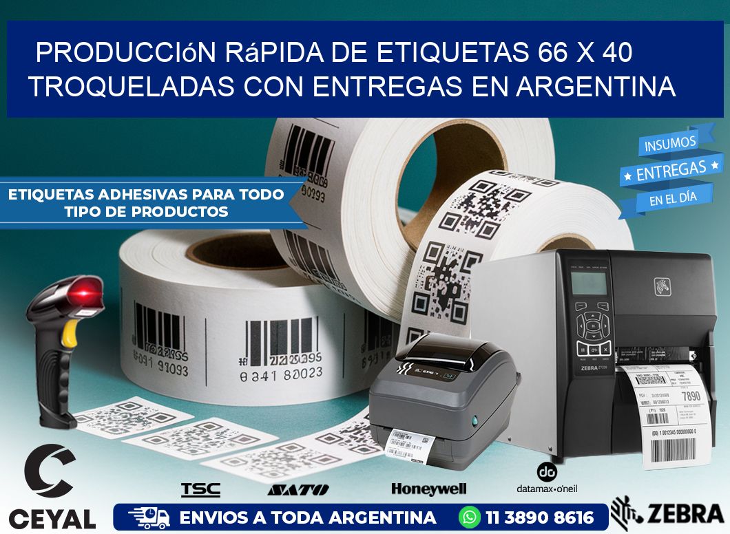 Producción rápida de etiquetas 66 x 40 troqueladas con entregas en Argentina