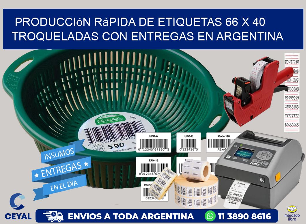 Producción rápida de etiquetas 66 x 40 troqueladas con entregas en Argentina