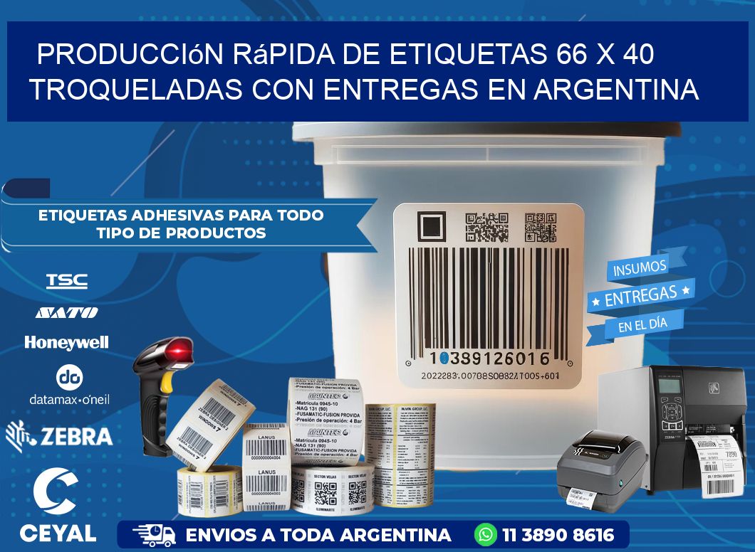 Producción rápida de etiquetas 66 x 40 troqueladas con entregas en Argentina