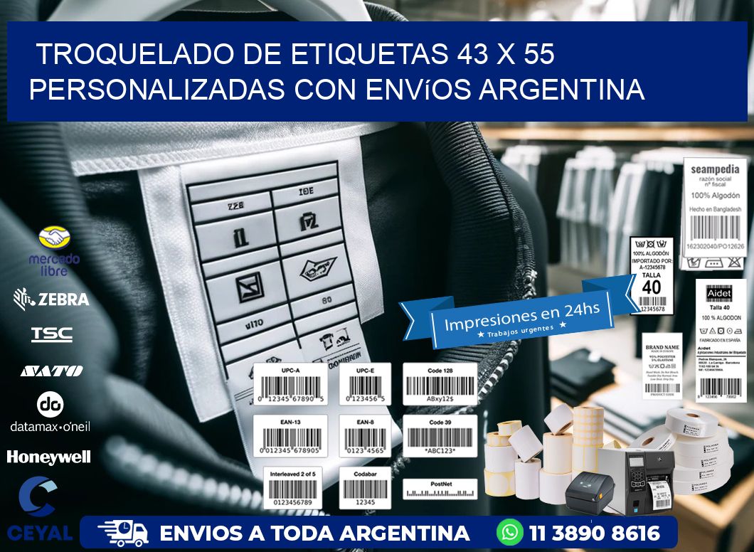 Troquelado de etiquetas 43 x 55 personalizadas con envíos Argentina
