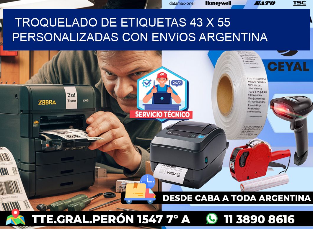 Troquelado de etiquetas 43 x 55 personalizadas con envíos Argentina