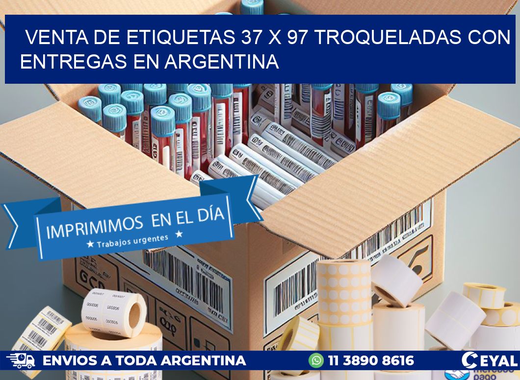 Venta de etiquetas 37 x 97 troqueladas con entregas en Argentina