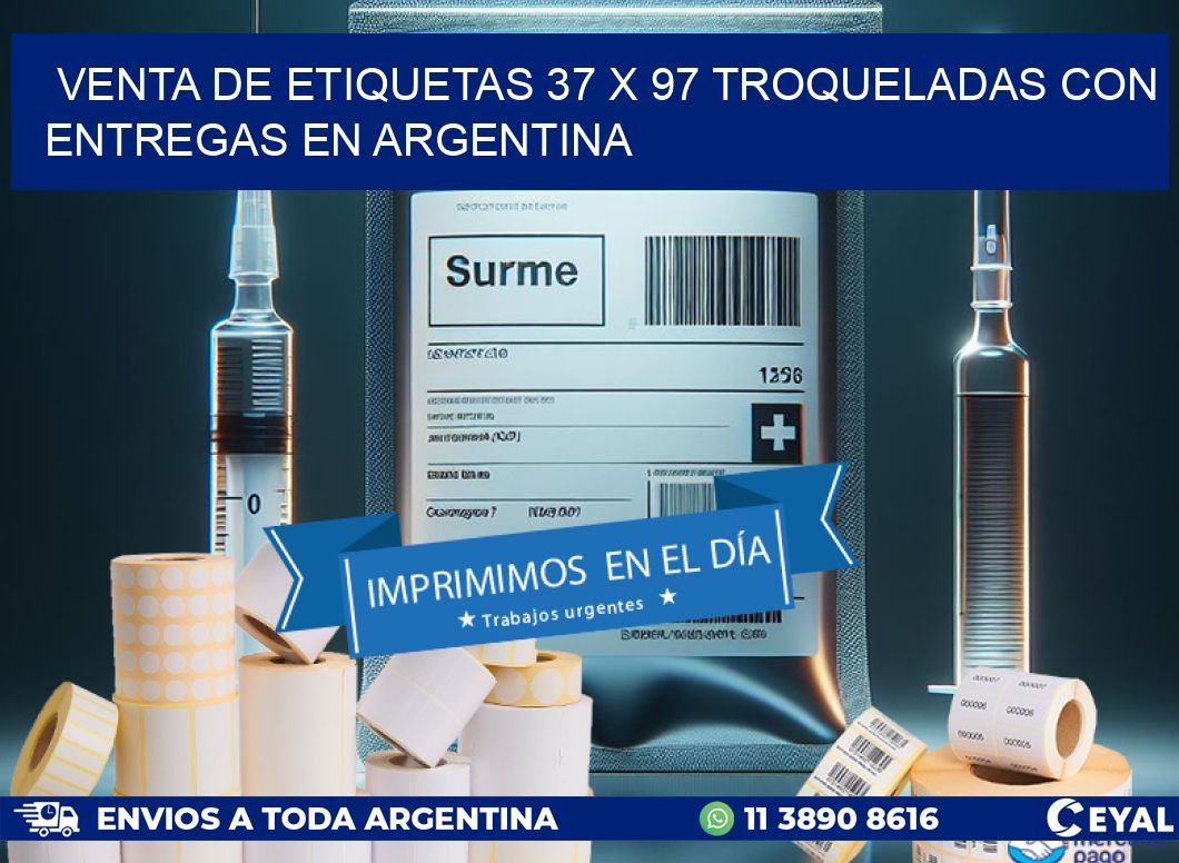 Venta de etiquetas 37 x 97 troqueladas con entregas en Argentina
