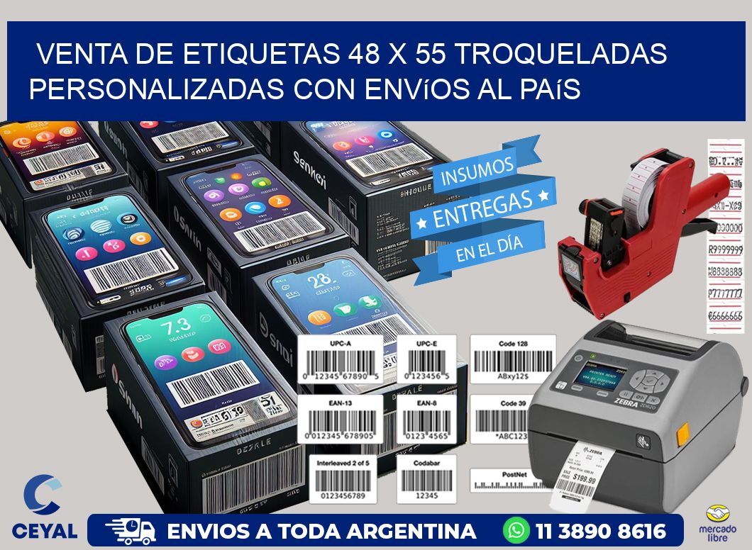 Venta de etiquetas 48 x 55 troqueladas personalizadas con envíos al país