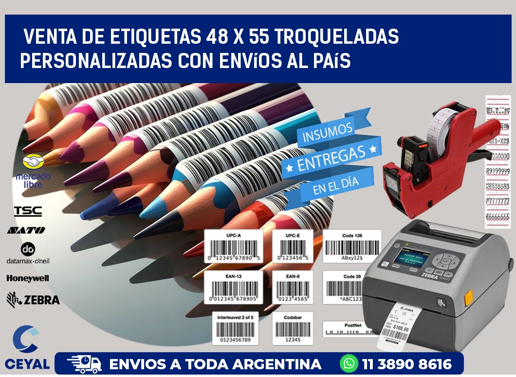 Venta de etiquetas 48 x 55 troqueladas personalizadas con envíos al país
