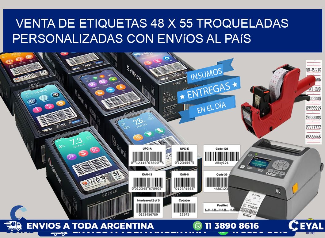 Venta de etiquetas 48 x 55 troqueladas personalizadas con envíos al país