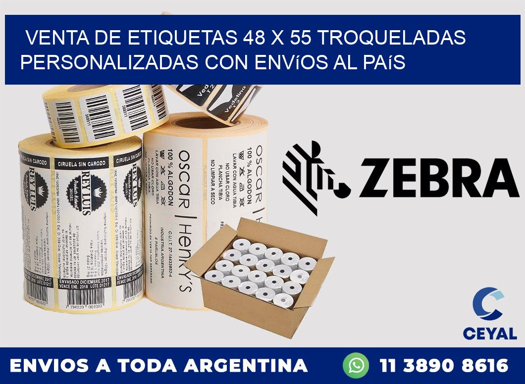 Venta de etiquetas 48 x 55 troqueladas personalizadas con envíos al país