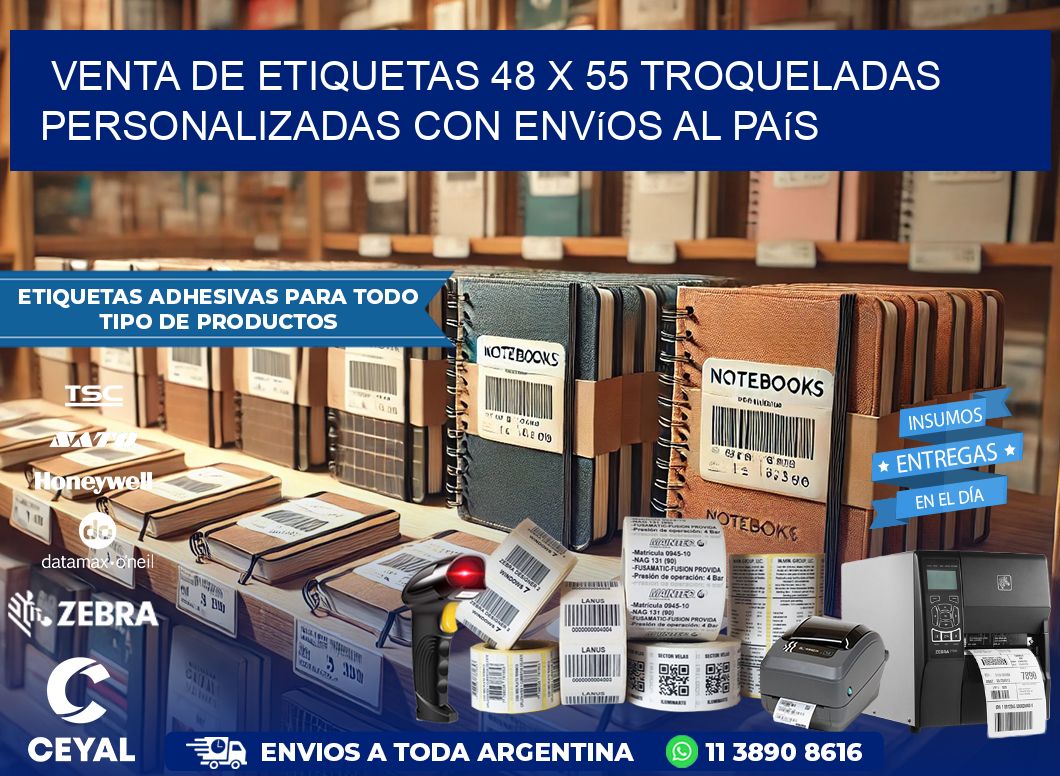 Venta de etiquetas 48 x 55 troqueladas personalizadas con envíos al país
