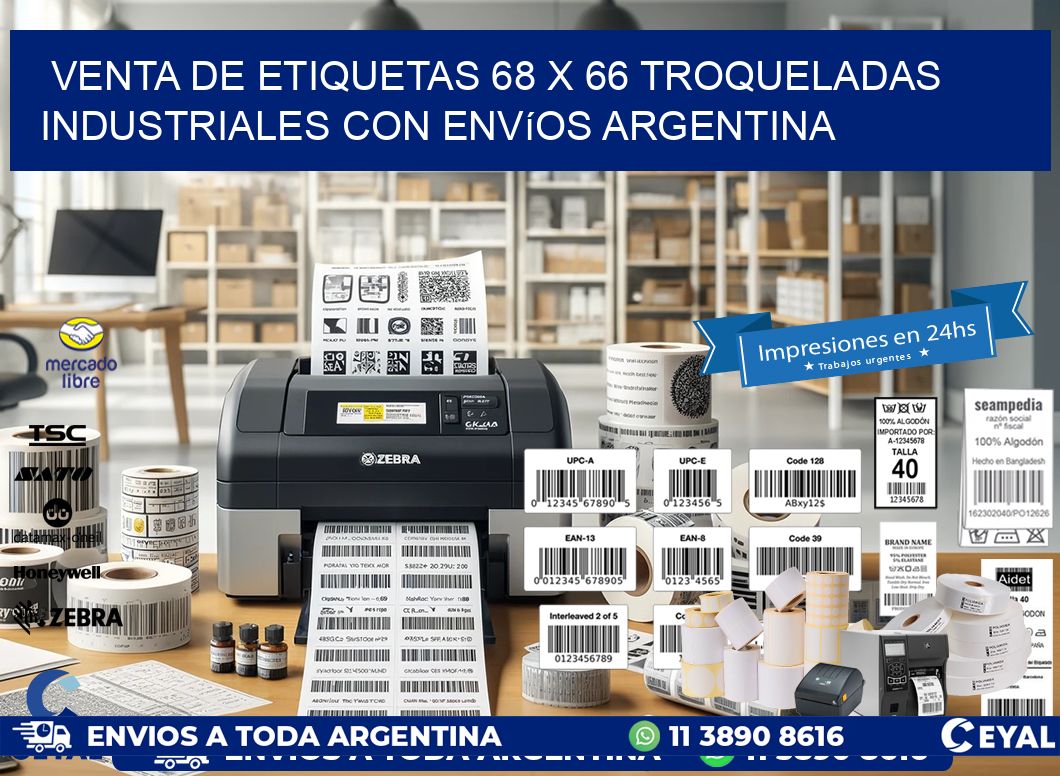 Venta de etiquetas 68 x 66 troqueladas industriales con envíos Argentina