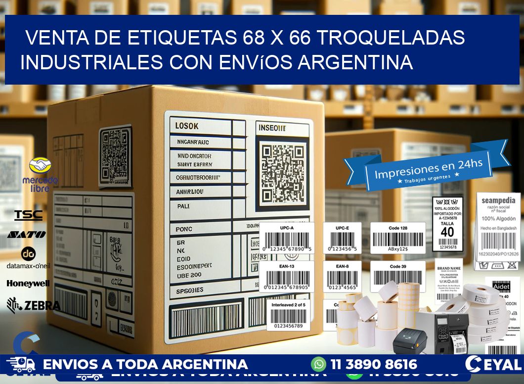 Venta de etiquetas 68 x 66 troqueladas industriales con envíos Argentina