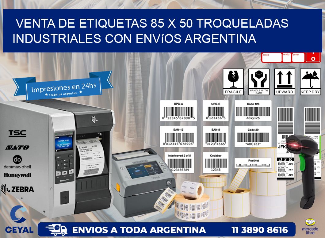 Venta de etiquetas 85 x 50 troqueladas industriales con envíos Argentina