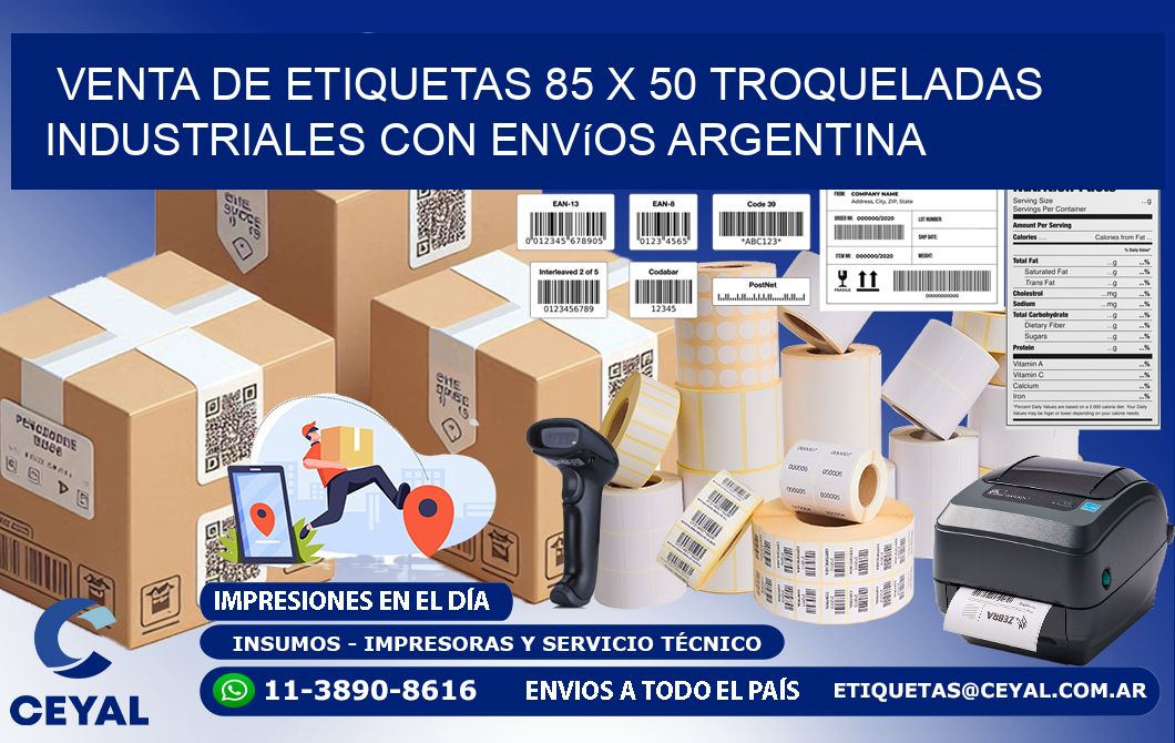 Venta de etiquetas 85 x 50 troqueladas industriales con envíos Argentina