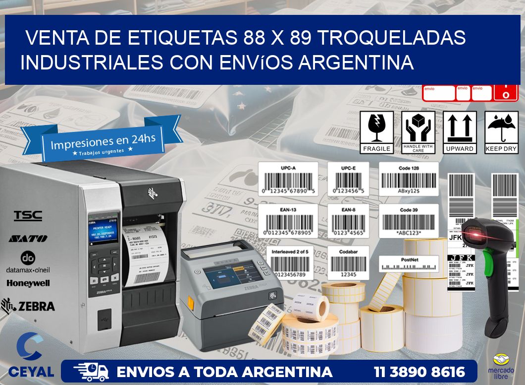 Venta de etiquetas 88 x 89 troqueladas industriales con envíos Argentina