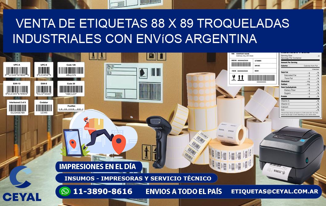 Venta de etiquetas 88 x 89 troqueladas industriales con envíos Argentina