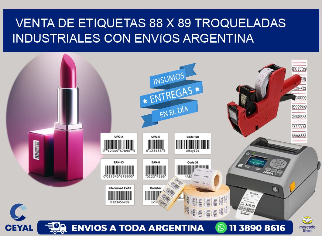 Venta de etiquetas 88 x 89 troqueladas industriales con envíos Argentina