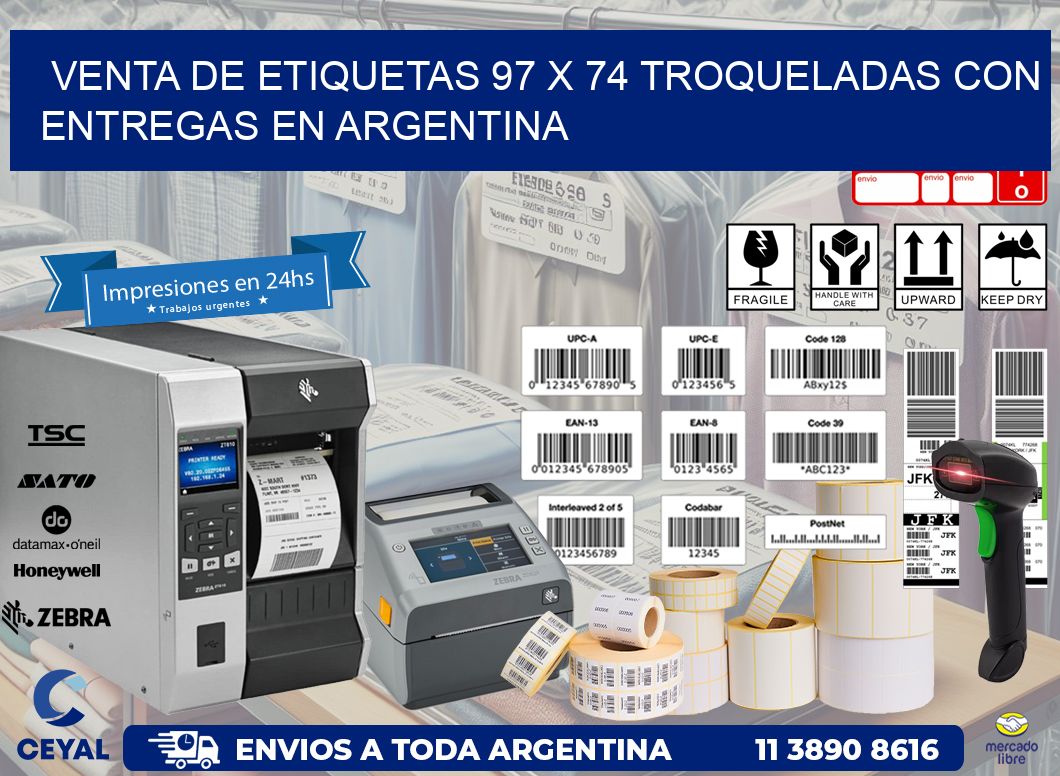 Venta de etiquetas 97 x 74 troqueladas con entregas en Argentina