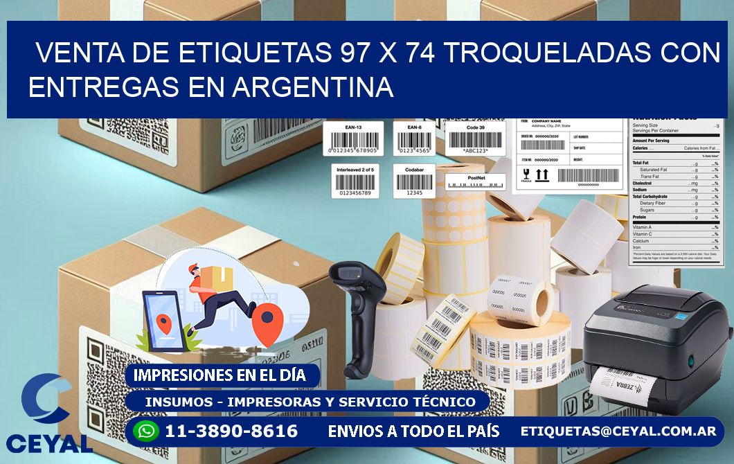 Venta de etiquetas 97 x 74 troqueladas con entregas en Argentina