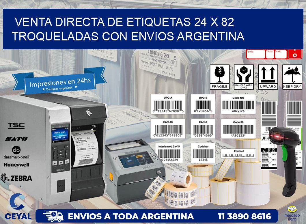 Venta directa de etiquetas 24 x 82 troqueladas con envíos Argentina