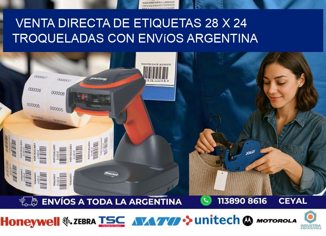 Venta directa de etiquetas 28 x 24 troqueladas con envíos Argentina