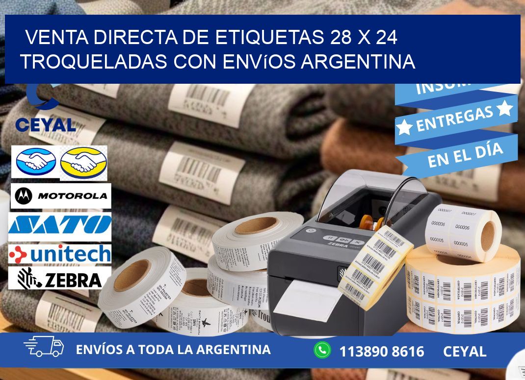 Venta directa de etiquetas 28 x 24 troqueladas con envíos Argentina