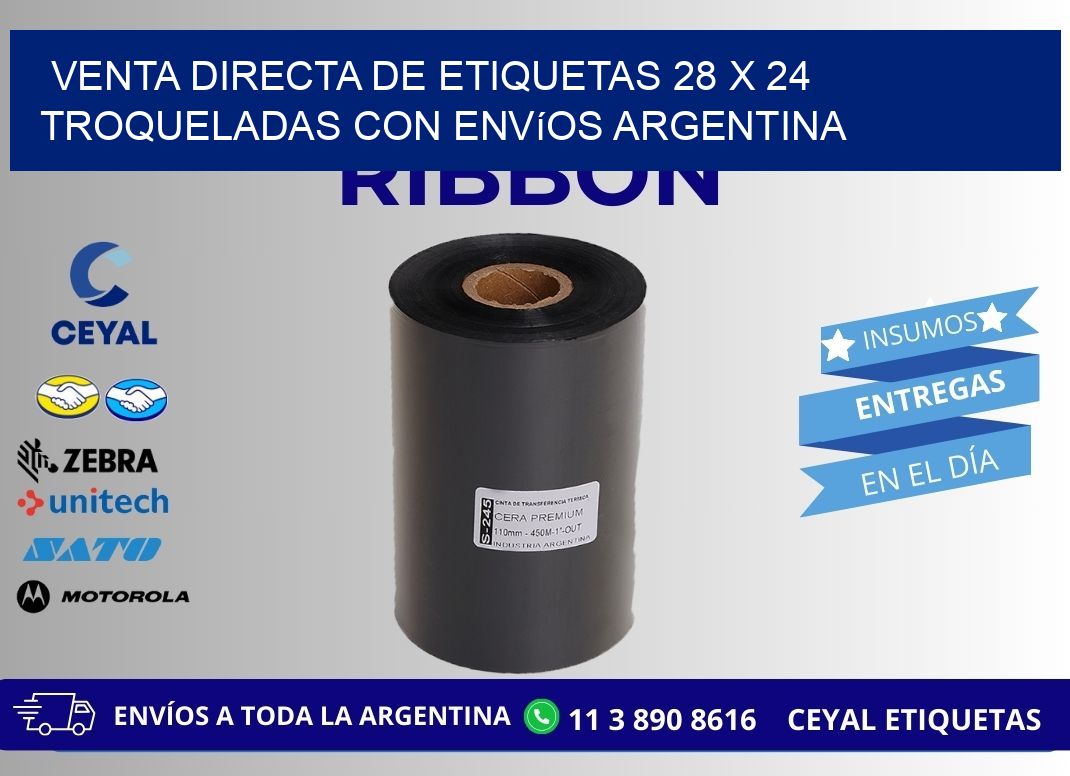 Venta directa de etiquetas 28 x 24 troqueladas con envíos Argentina