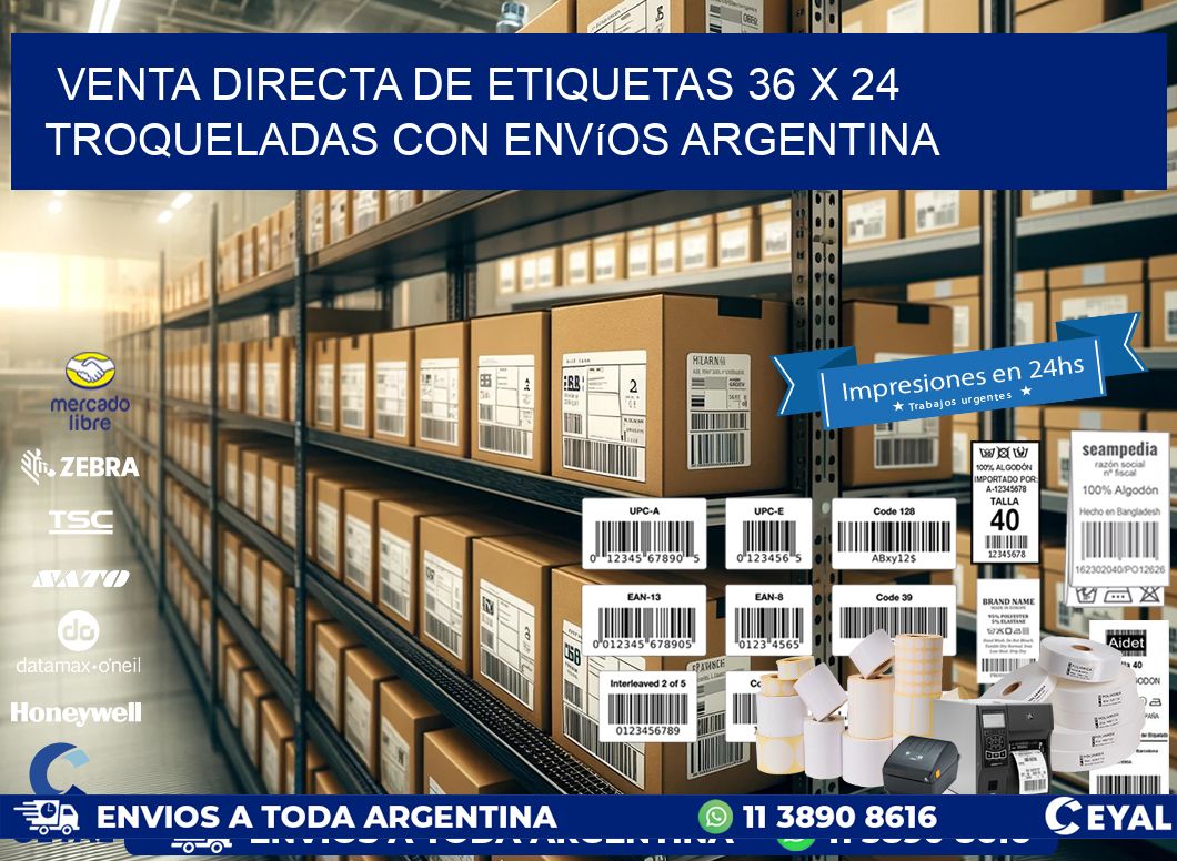 Venta directa de etiquetas 36 x 24 troqueladas con envíos Argentina
