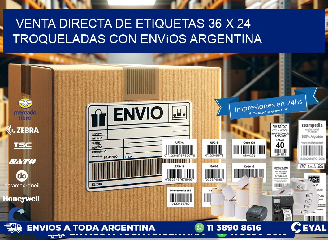 Venta directa de etiquetas 36 x 24 troqueladas con envíos Argentina