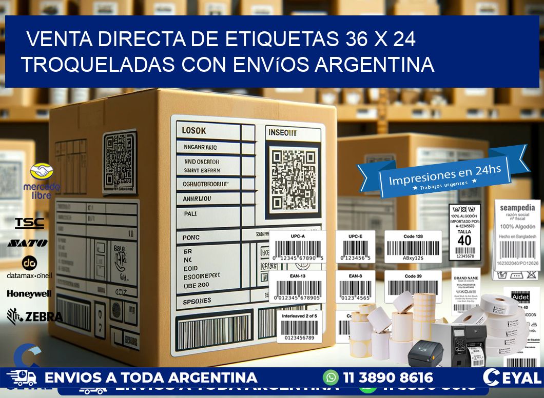 Venta directa de etiquetas 36 x 24 troqueladas con envíos Argentina