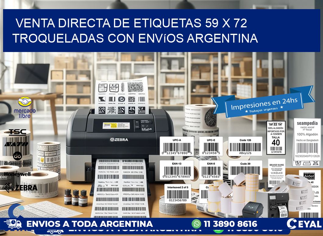 Venta directa de etiquetas 59 x 72 troqueladas con envíos Argentina