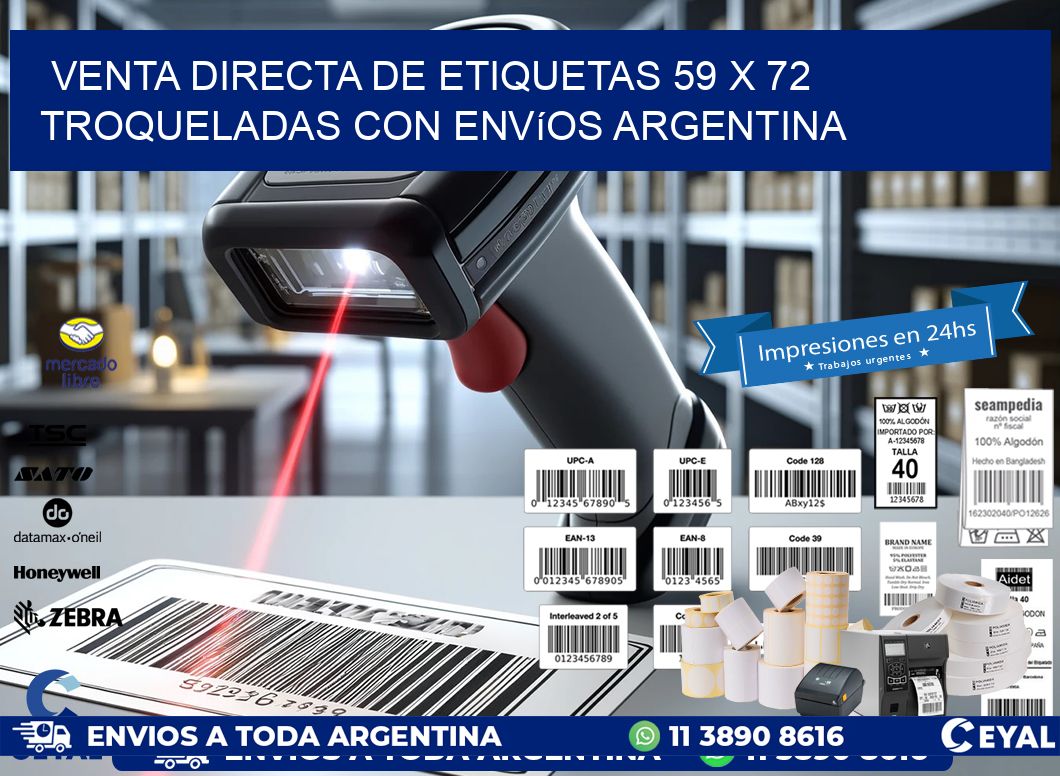 Venta directa de etiquetas 59 x 72 troqueladas con envíos Argentina