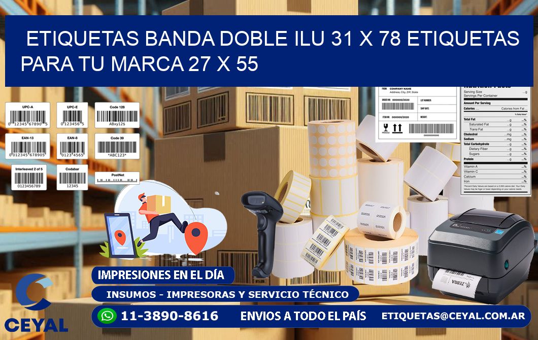 etiquetas banda doble ilu 31 x 78 etiquetas para tu marca 27 x 55