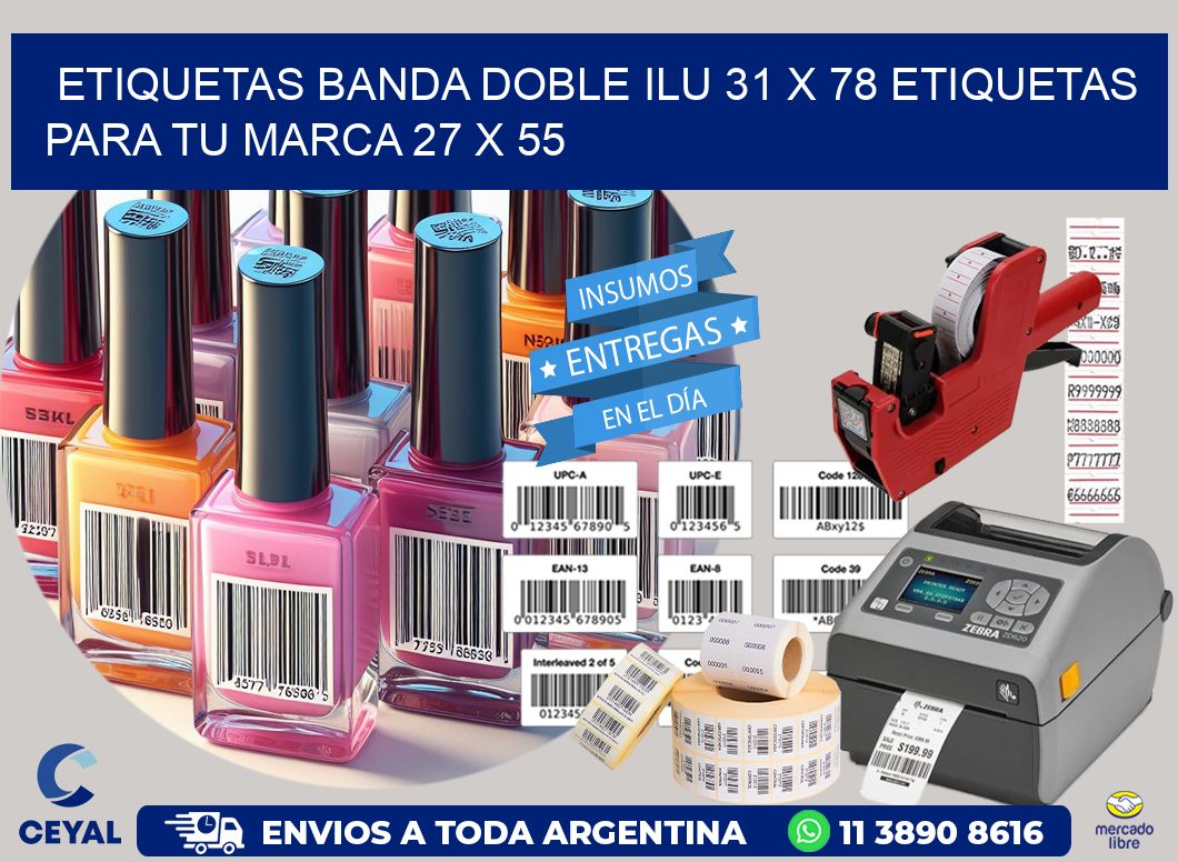 etiquetas banda doble ilu 31 x 78 etiquetas para tu marca 27 x 55