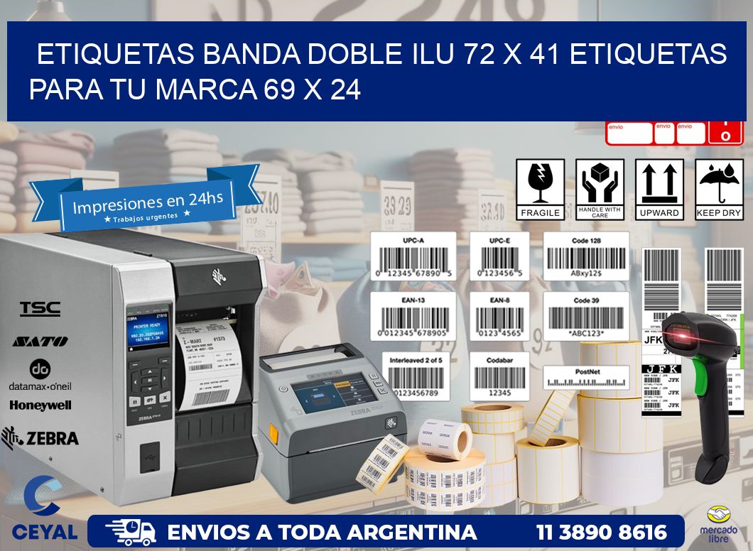 etiquetas banda doble ilu 72 x 41 etiquetas para tu marca 69 x 24