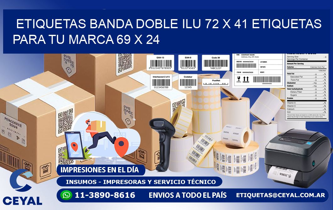 etiquetas banda doble ilu 72 x 41 etiquetas para tu marca 69 x 24