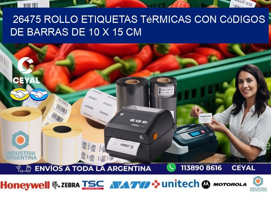 26475 Rollo etiquetas térmicas con Códigos de Barras de 10 x 15 cm