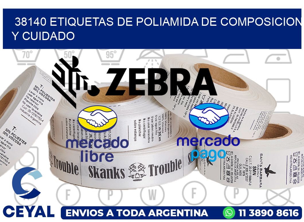 38140 etiquetas de poliamida de composicion y cuidado