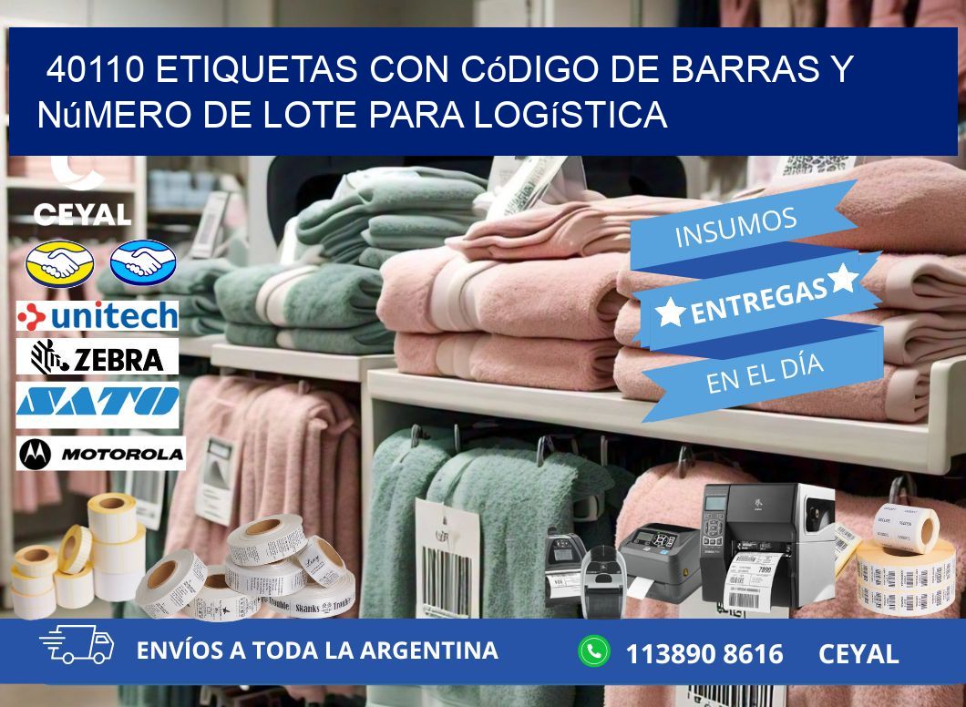 40110 etiquetas con código de barras y número de lote para logística