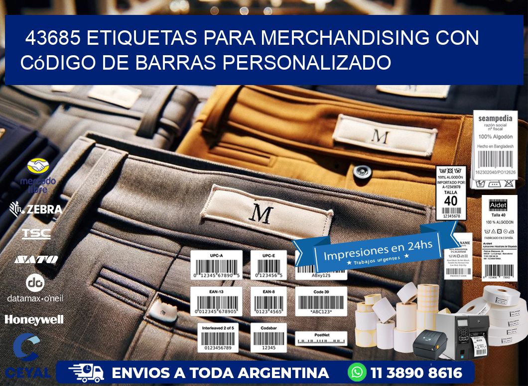 43685 etiquetas para merchandising con código de barras personalizado