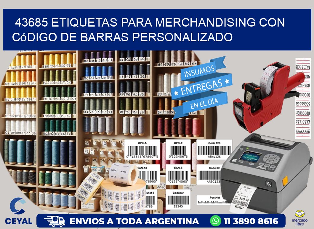 43685 etiquetas para merchandising con código de barras personalizado