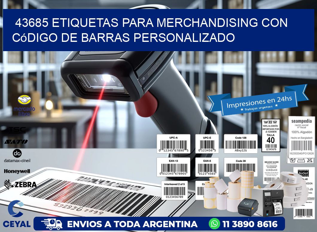 43685 etiquetas para merchandising con código de barras personalizado