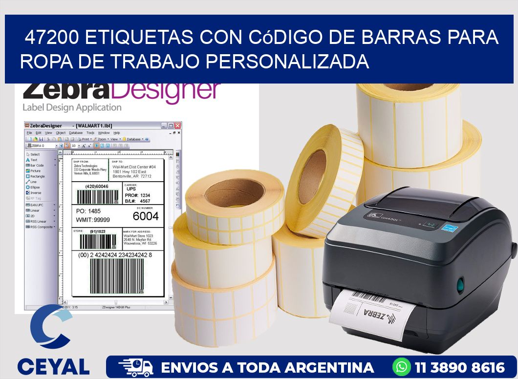 47200 Etiquetas con código de barras para ropa de trabajo personalizada