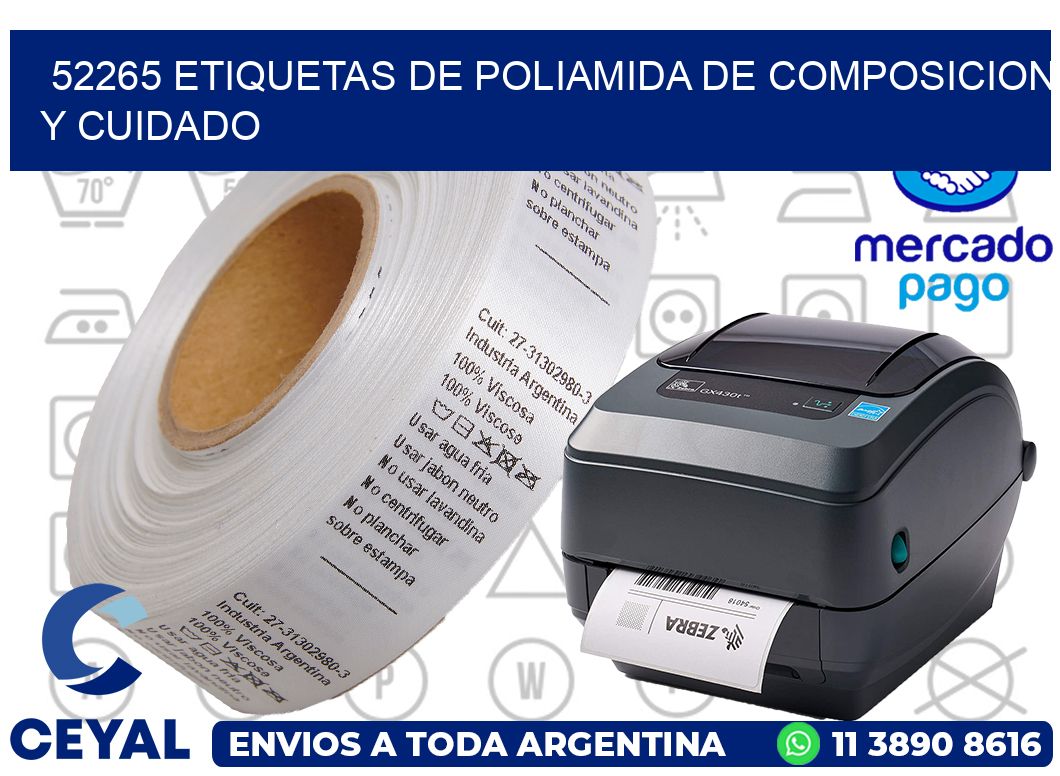 52265 etiquetas de poliamida de composicion y cuidado