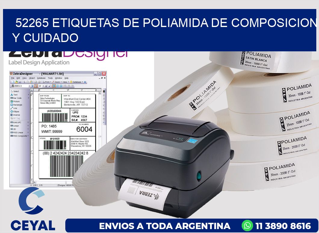 52265 etiquetas de poliamida de composicion y cuidado