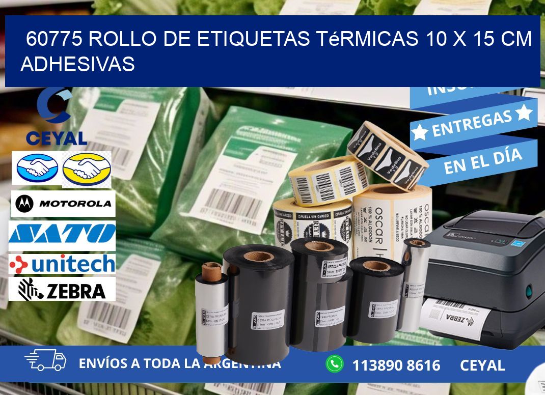 60775 Rollo de Etiquetas Térmicas 10 x 15 cm Adhesivas