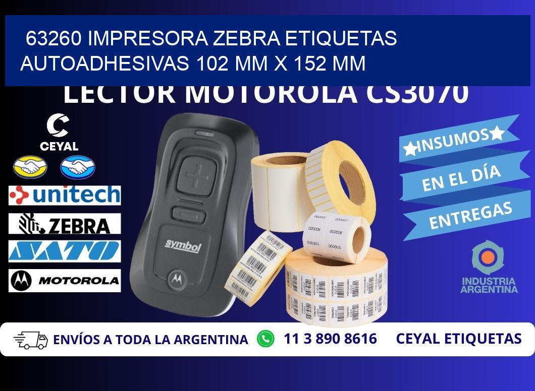 63260 impresora zebra etiquetas autoadhesivas 102 mm x 152 mm